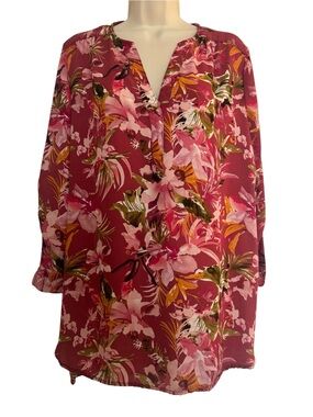 Women’s Floral Pink Tunic Blouse BY Design Sz XL